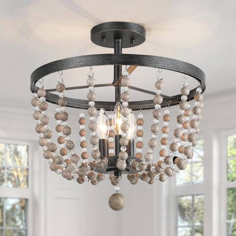 Modern Farmhouse 3-Light Flush Mount Bohemian Distressed Wood Ceiling Lights