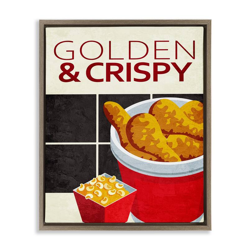 Stupell Golden & Crispy Fried Food Framed Floater Canvas Wall Art Design By Kim Allen - 17 x 21 - Brown