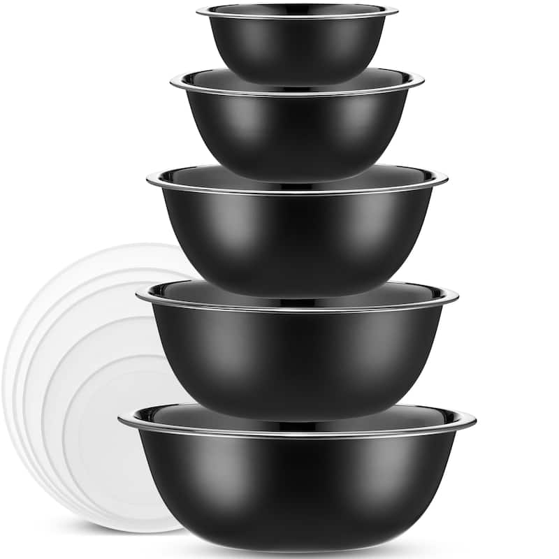 Heavy Duty Meal Prep Stainless Steel Mixing Bowls Set with Lids - Black