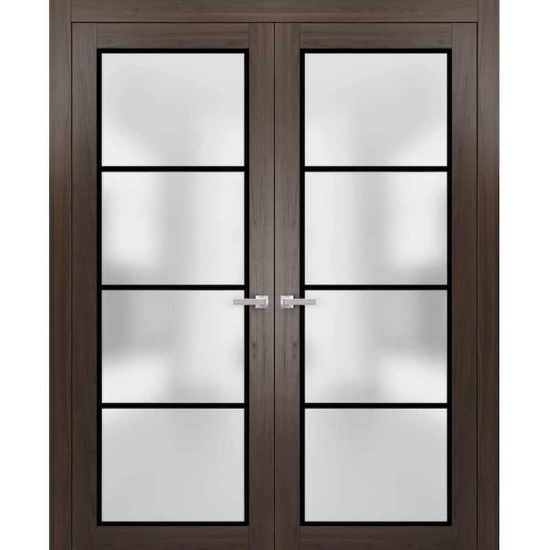 Solid French Double Doors 36 x 80 Planum 2132 Chocolate Ash - Grey - 64" x 84" ( 2* 32x84)