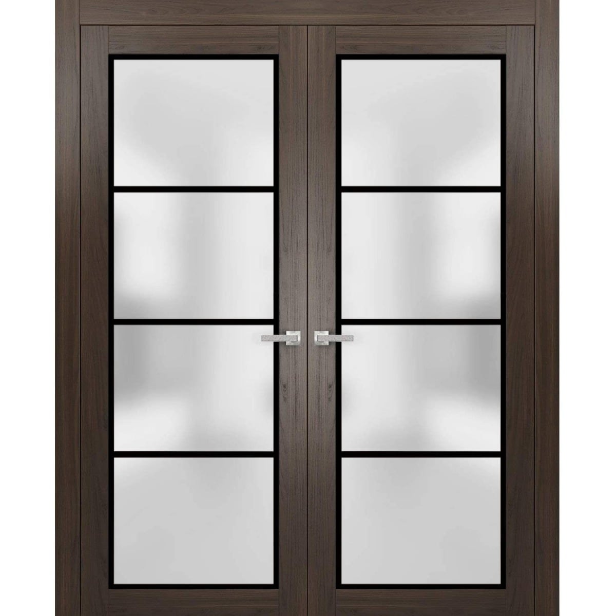SartoDoors Planum 2132 | Interior French Doors Double French Door | Solid Wood | Hardware Set | 36x80, Chocolate Ash