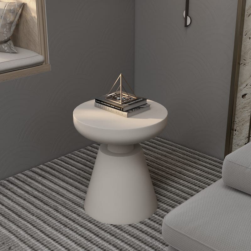Isle Modern Round Side Table in Fiberstone for Indoor and Patio Outdoor End Table with Pedestal Base