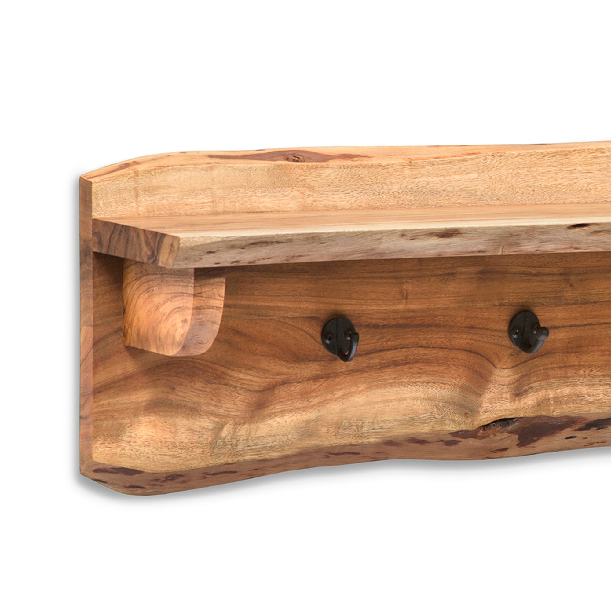 Alpine Live Edge Industrial Wood 36 Coat Hook and Bench Set - On