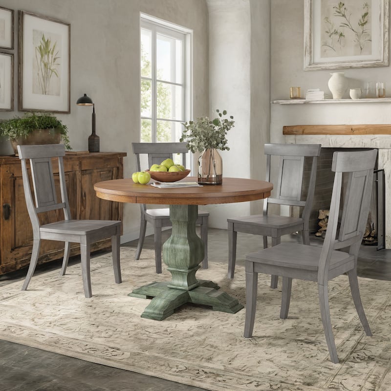 Ronda 45" Round Solid Wood Top Dining Set with Panel Back Chairs - Antique Sage Green Table - Antique Grey Chairs
