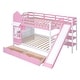preview thumbnail 6 of 10, Full Over Full Wooden Bunk Bed with 2 Drawers & 3 Shelves, Castle Style Stairway Bedframe with Slide & Safety Guardrails, Pink