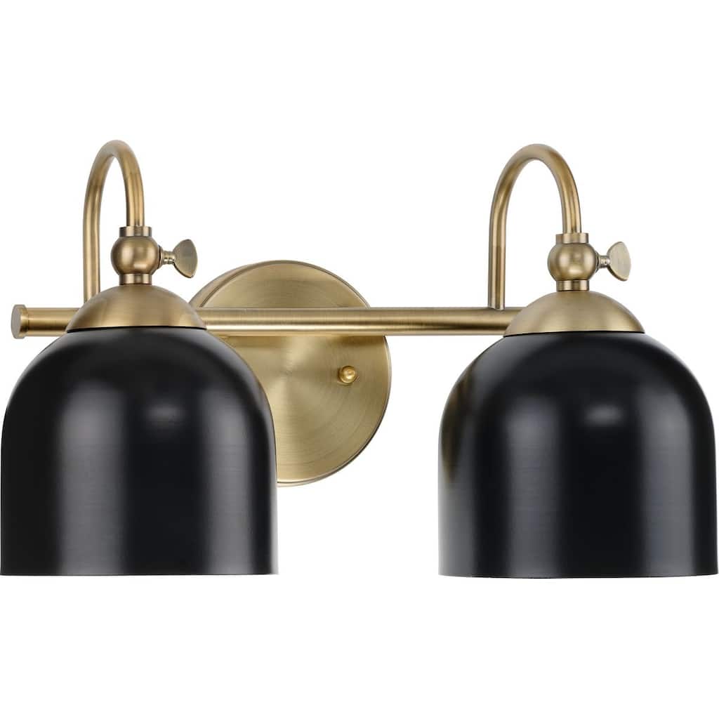 Dalton Collection Two-Light Vintage Brass Metal Shade Vanity Light - 15 in x 7.37 in x 9 in