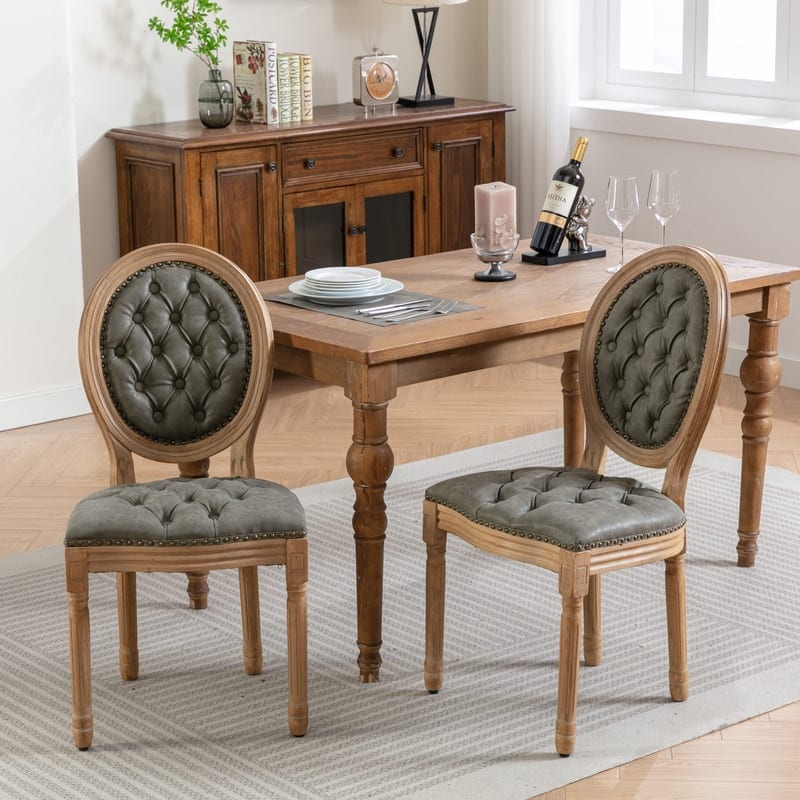 Grondin French Style King Louis Back Side Chair Set of 2, Dining Chairs with Faux Leather Upholstery and Rubberwood Frame
