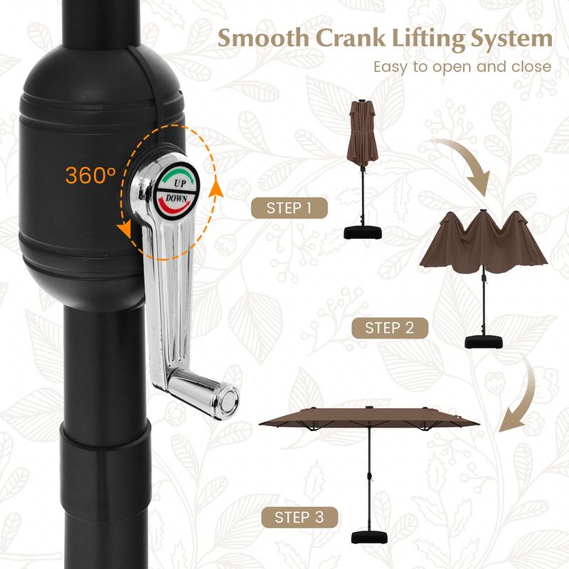 Gymax 13FT Double-sided Patio Umbrella w/ Solar Lights Crank Handle