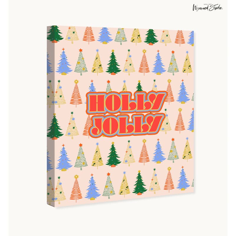 Wynwood Studio Canvas Holiday and Seasonal Holly Jolly Trees Red Wall Art Canvas Print