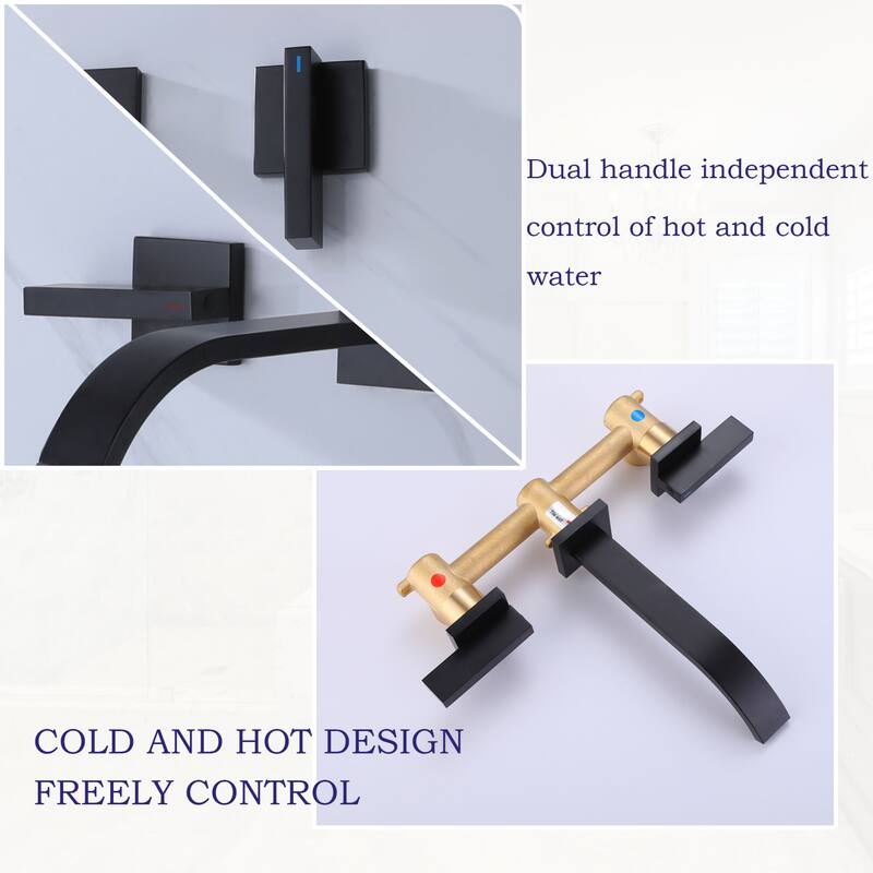 Wall-Mount Black/Gold Bathroom Faucets Widespread for Sink 3 Hole