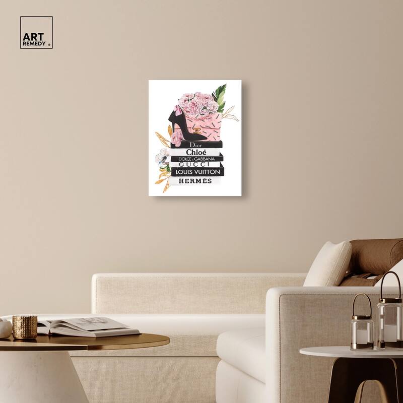 Floral Books Stack Canvas by Art Remedy, Gallery Wrapped
