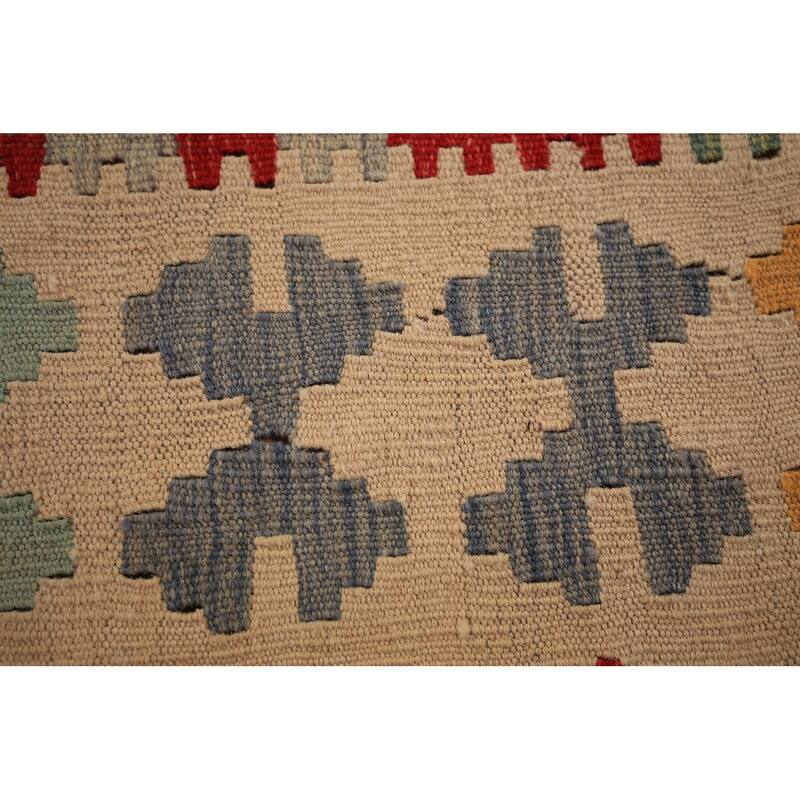 Geometric Kilim Orange Area Rug Hand-Woven Wool Carpet - 8'3" x 11'3"