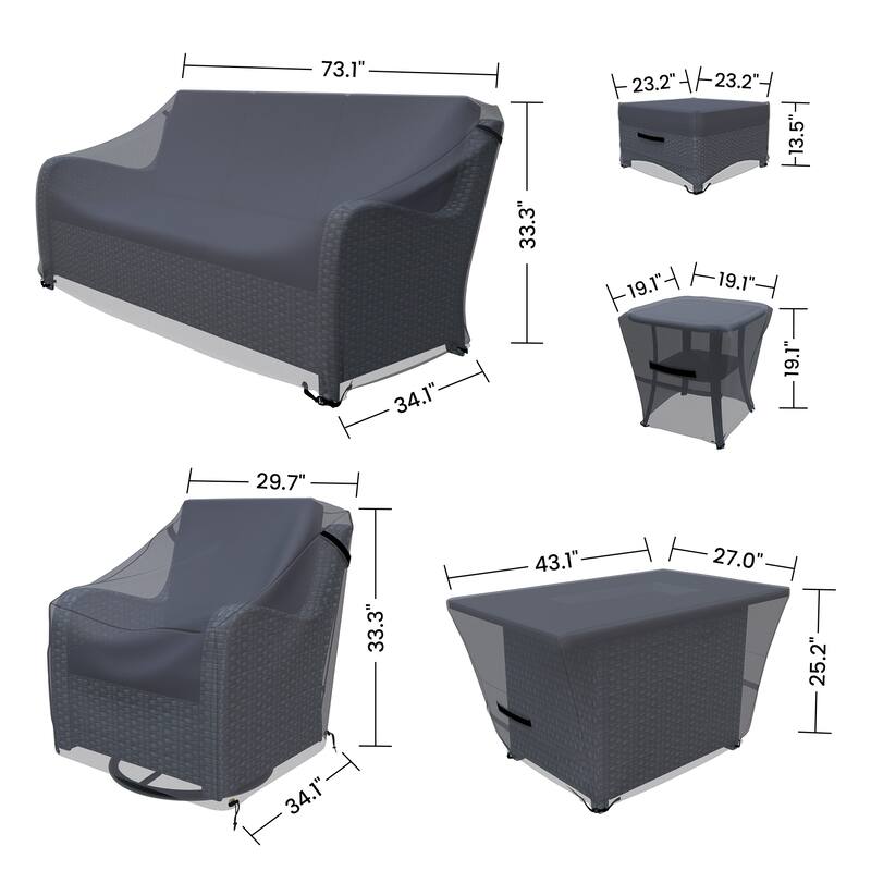 Cracraft Outdoor Conversation Patio Furniture Cover 7-Piece - 33 x 72 x 33