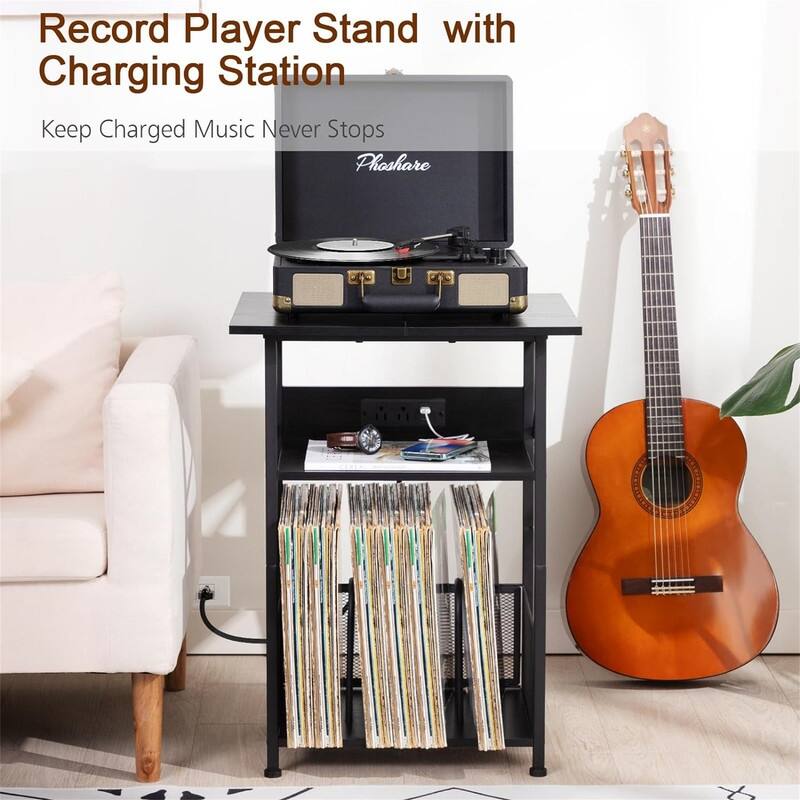 Record Player Stand with Charging Station - 15.75"D x 15.75"W x 25.59"H