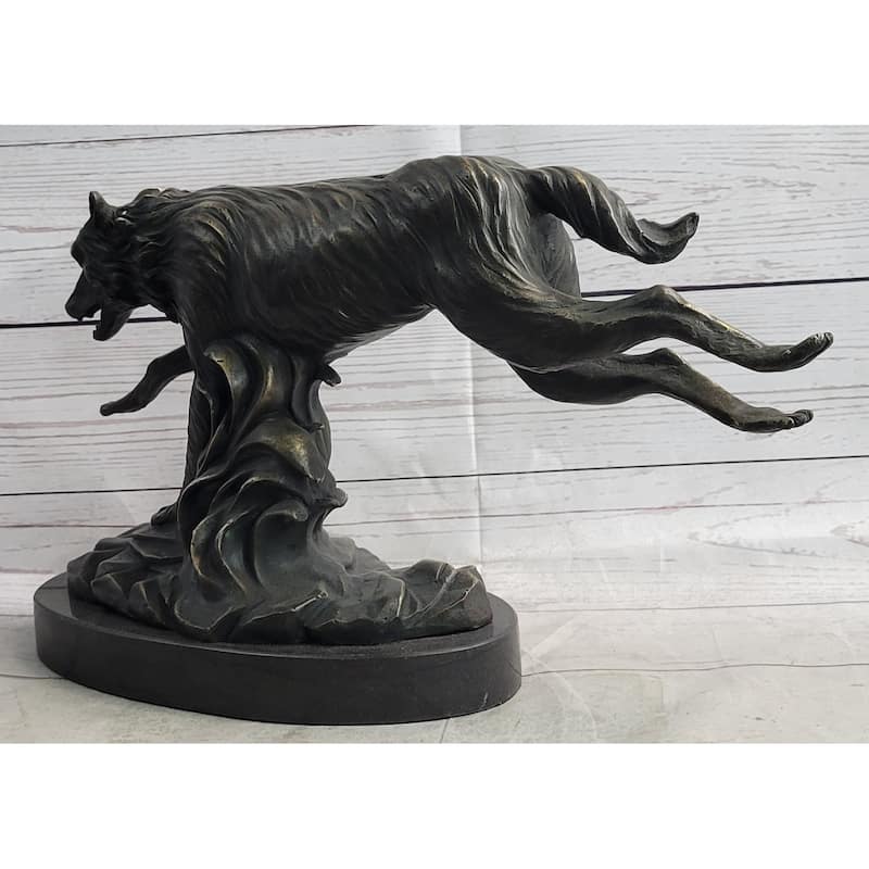Running Wolf Dog Wildlife Art Decor Bronze Metal Statue Sculpture Original Art