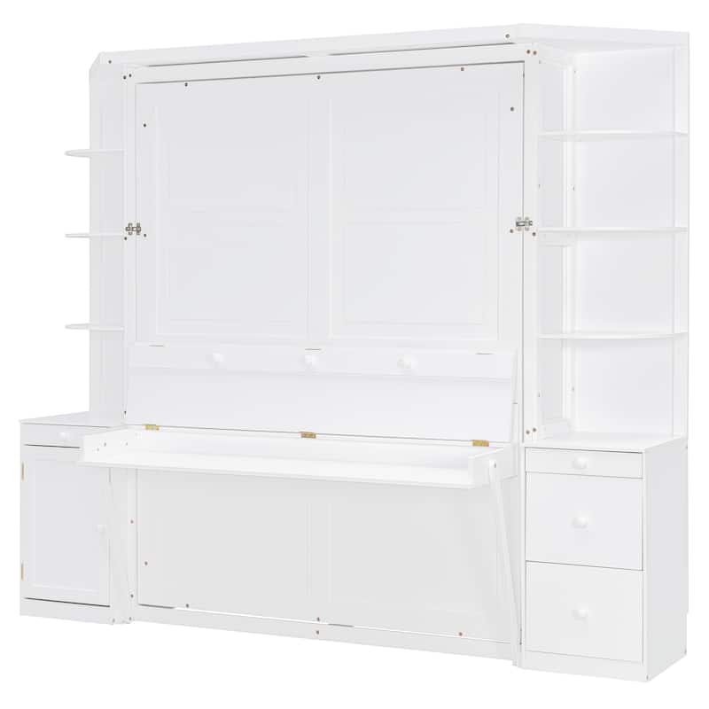 Queen Murphy Bed Wall Bed with Integrated Desk Cabinets Shelves
