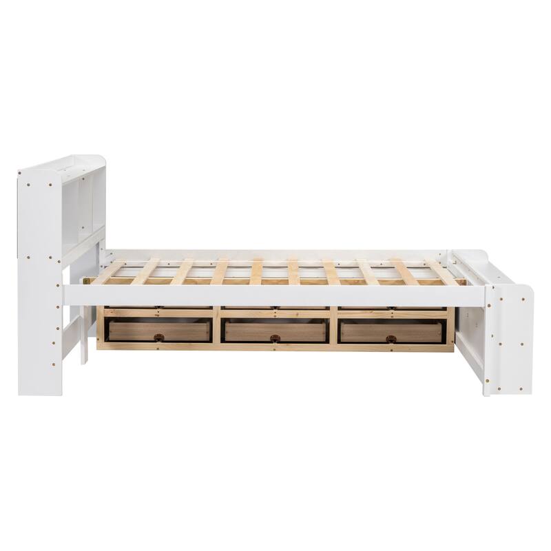 Bed with Under bed Storage Drawers and Bed End Storage Case