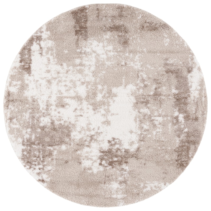 SAFAVIEH Penelope Sussane Shag Modern Abstract Rug - 6'7" Round - Beige/Ivory Taupe