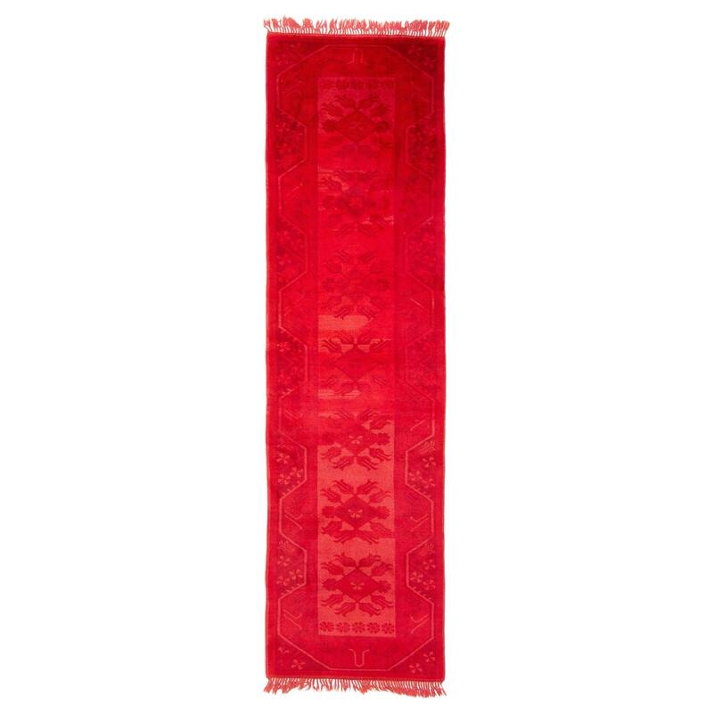 ECARPETGALLERY Hand-knotted Color Transition Red Wool Rug - 2'7 x 9'4 - Red - 2'7 x 9'4