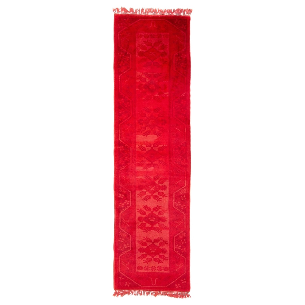 ECARPETGALLERY Hand-knotted Color Transition Red Wool Rug - 2'7 x 9'4