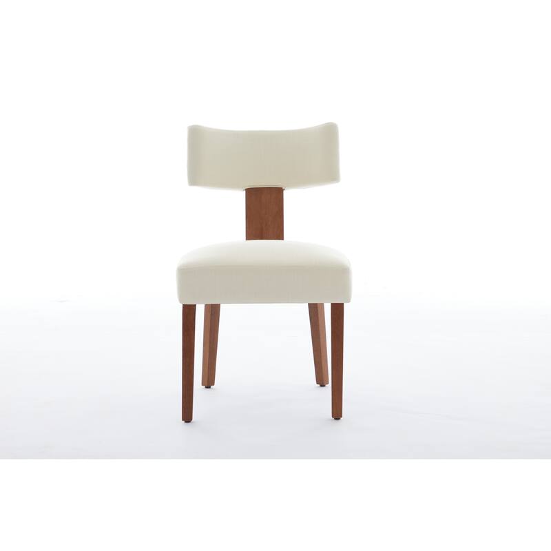 Linen Dining Chairs Set of 2, Armless Chairs with Curved Upholstered Backrest and Wooden Legs for Dining Room