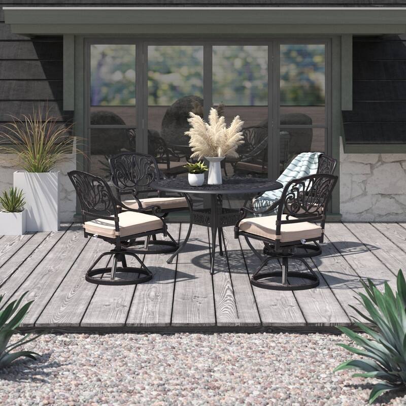 Manasquan 5-piece Gunmetal Aluminum Round Dining Set with Swivel Chairs by Havenside Home
