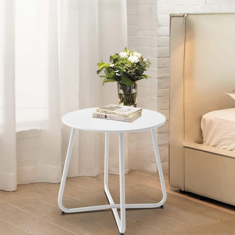 Patio Side Tables for Outside, Small End Table Accent Table Metal Round for Deck Garden Porch Balcony Yard Lawn