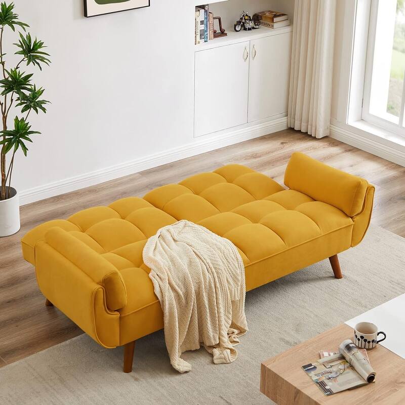 75.39" Futon Sofa Bed, Convertible Folding Futon Couch Recliner Lounge For Living Room With 2 Pillow/Armrest