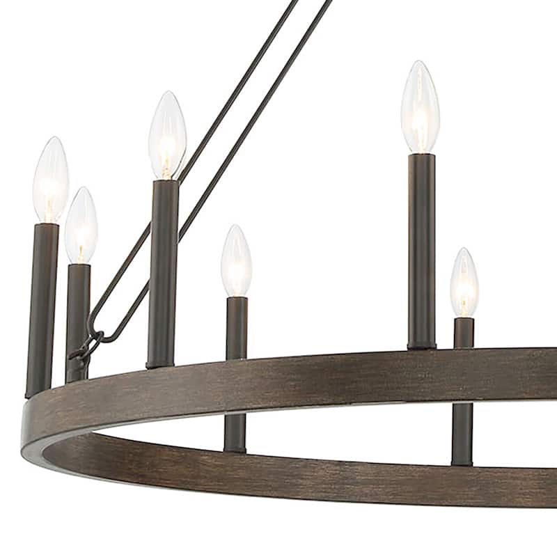 Update 12-light 40In Modern Farmhouse Wagon Wheel Chandelier - N/A