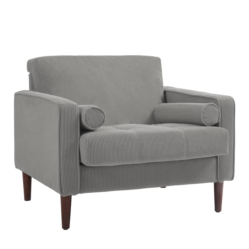 Corduroy Upholstered Accent Chair with Bolster Pillows Set of 2