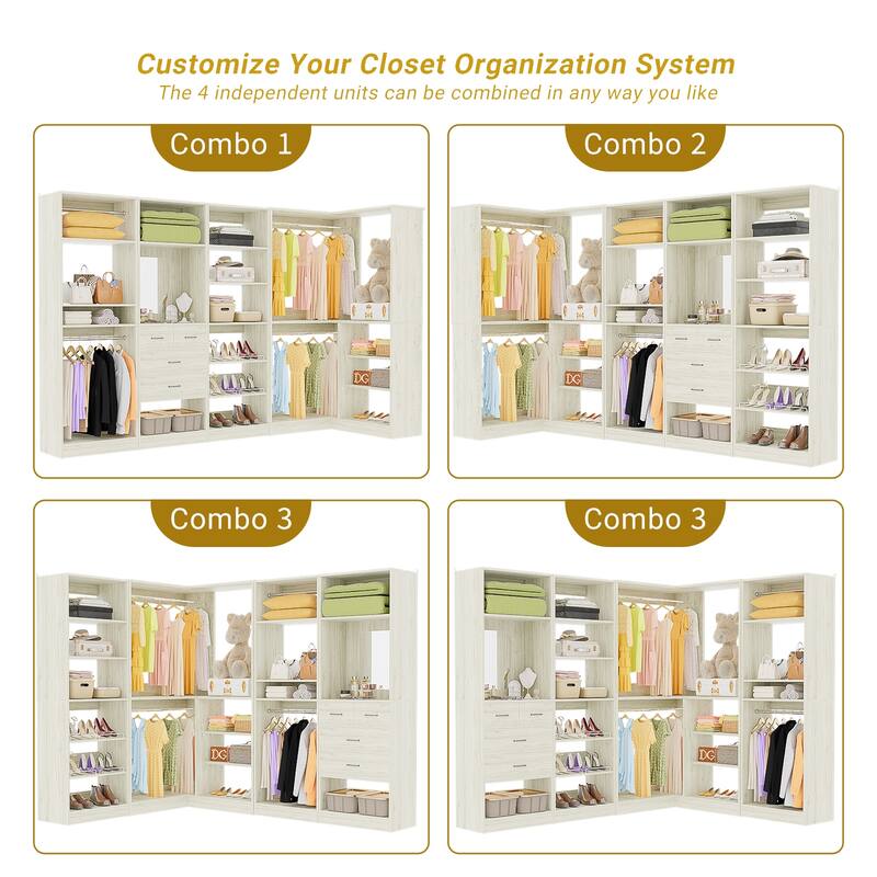 Cimly 111'' Set of 4 Freestanding Closet Organizer, Space-saving Corner Closet System with Shoe Rack