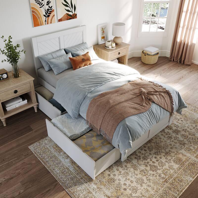 AFI Canyon Twin Platform Bed with Footboard & Storage Drawers in White