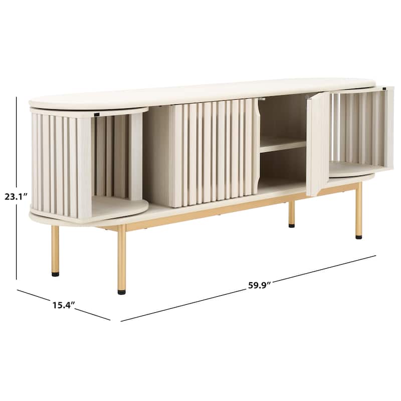SAFAVIEH Enid 4-Door Media Stand Fits up to 65" Flatscreen TV - 60Wx15Dx23H - Bleached White
