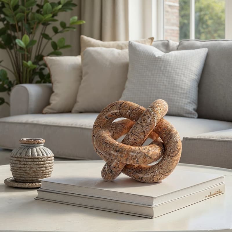 Decorative Interlocking Marble Chain with 3 Links - 6.0"L x 6.0"W x 6.0"H - Brown