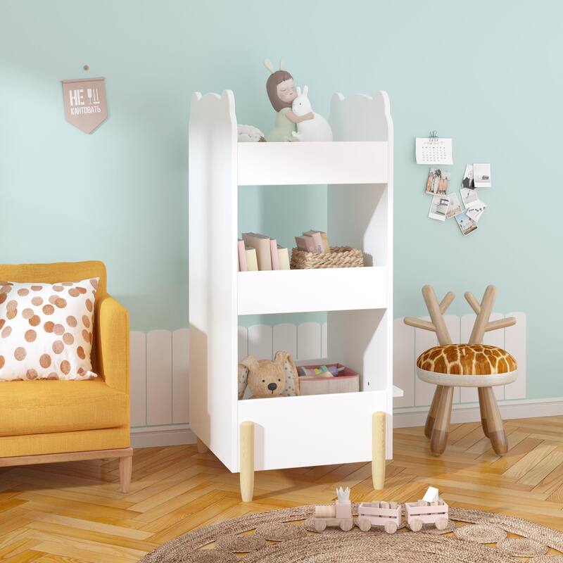 Kids Bookshelf with Chalkboard Side - Bear-Shaped Wooden Bookcase with 3-Tier Storage,Drawing Board