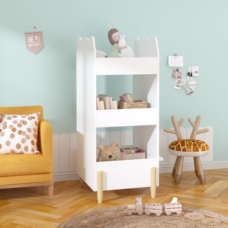 Kids Bookshelf with Chalkboard Side - White