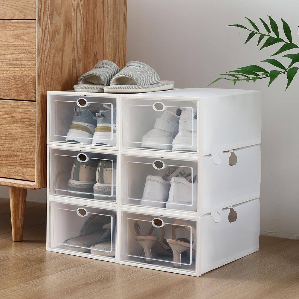 12/24/36 Pack Clear Plastic Stackable Shoe Storage Boxes White
