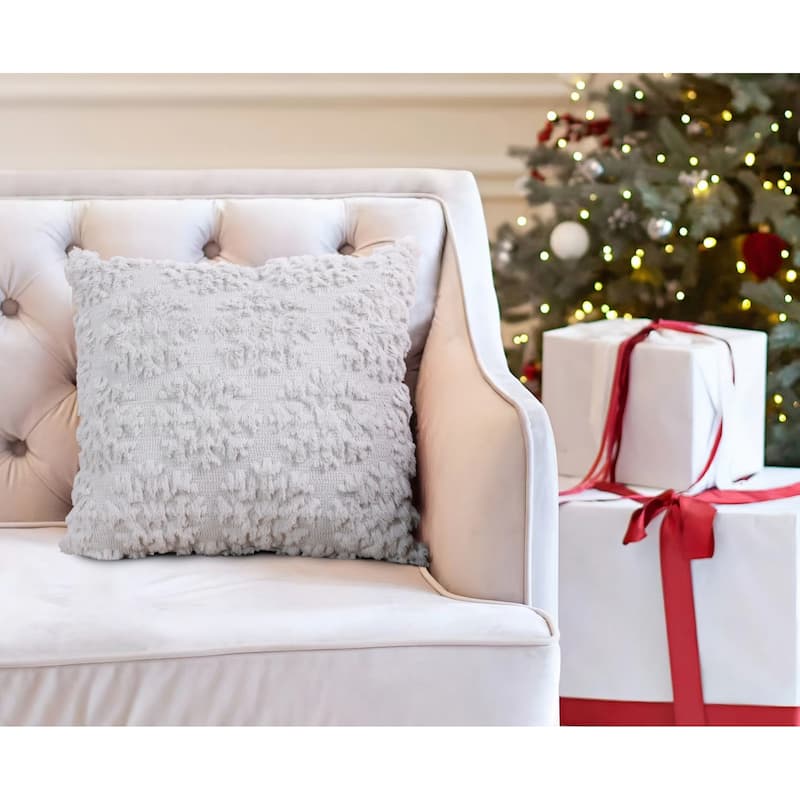 Snowflake Embroidered Throw Pillow - Silver