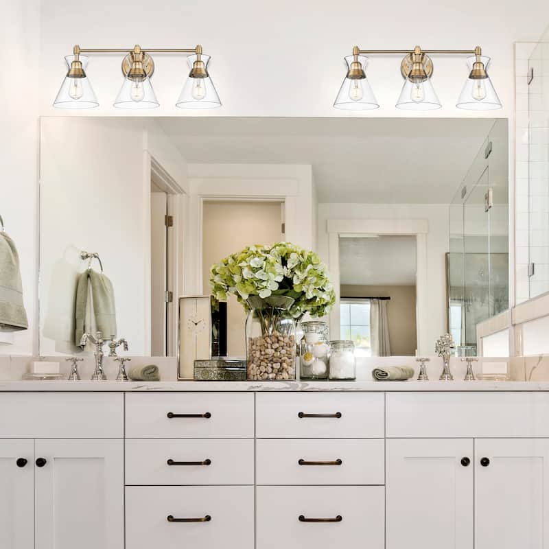Malta 26" Wide 3-Light Bath Vanity with Clear Glass Shades