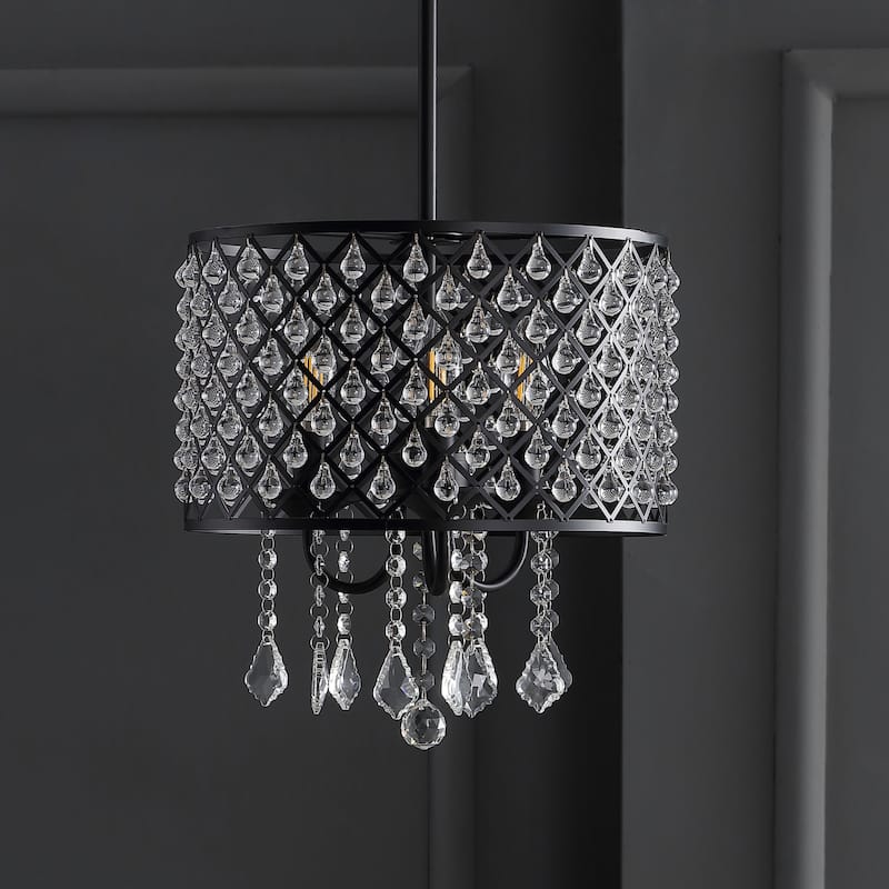 Avah Metal/Crystal Adjustable LED Drop Chandelier, Black/Clear by JONATHAN Y
