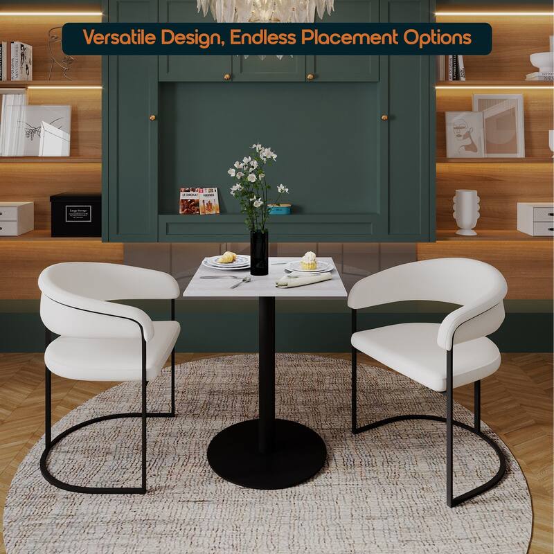 Vail Square Dining Table with 24 in. MDF Tabletop in Black Stainless Steel Round Pedestal Base Accent Kitchen Table