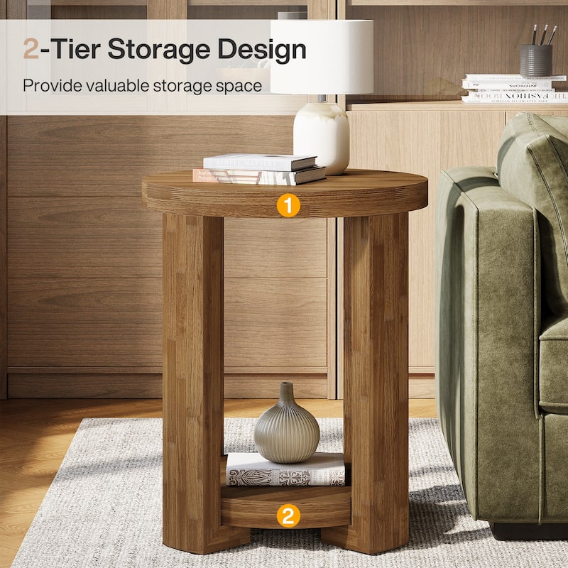 Side Table, 2-Tier Round End Table, Small Bedside Accent Furniture for Living Room, Bedroom