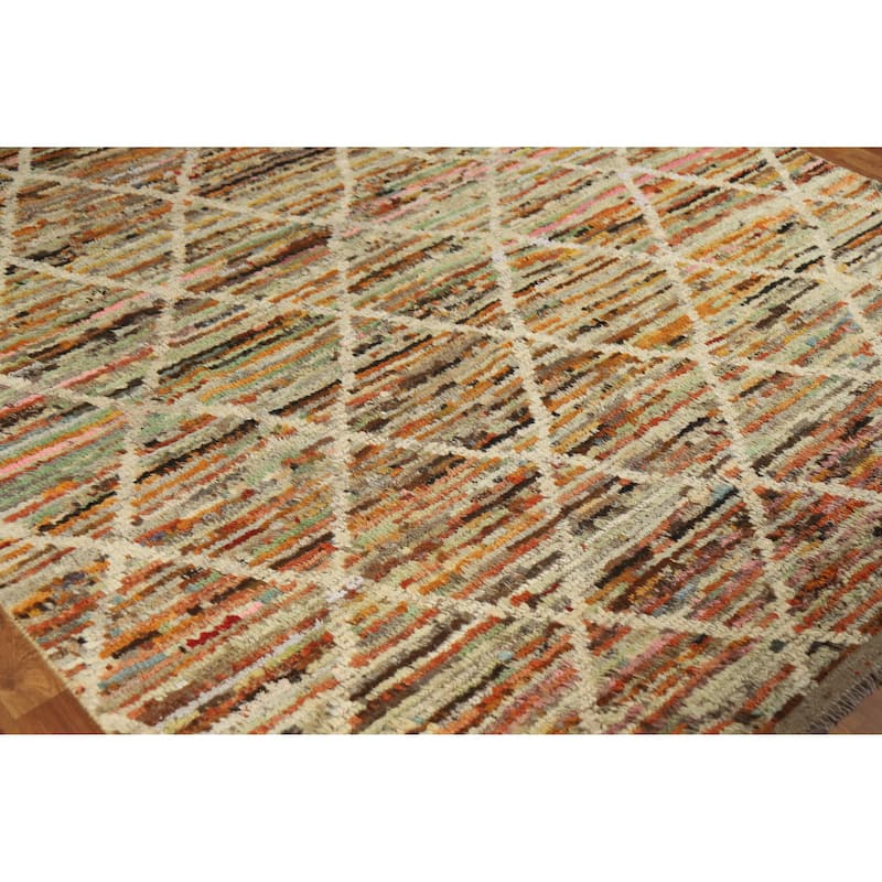 Trellis Moroccan Oriental Rug Handmade Living Room Wool Carpet - 6'6" x 9'9"