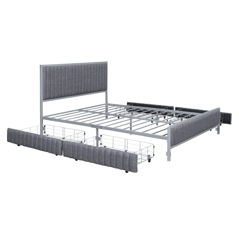 Superior Quality Metal Platform Bed Frame with 4 Drawers Storage Bed