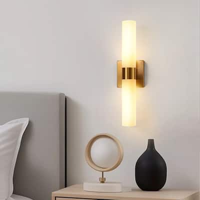 Wall Sconce Lighting Fixture Gold Wall Sconces Set of 2 with White Glass Shade Sconce Wall Decor Lamps Hardwired - 2.3*2.3*17.7