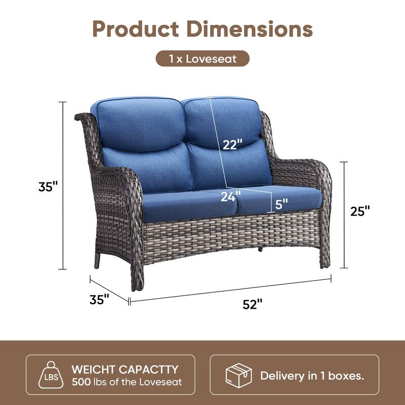 Pocassy Outdoor 2 Person Sofa Patio Loveseat with Comfy Cushions