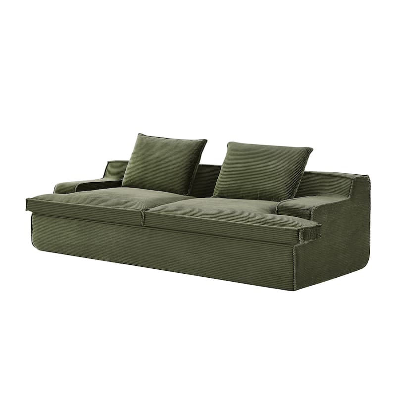 Oversized 4 Seater Green Corduroy Sofa, 91x41x27 inches, No Assembly