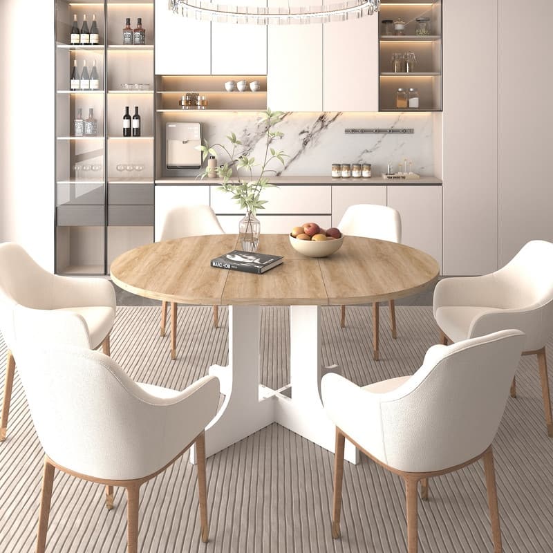 59x43 Inch Expandable Farmhouse Dining Table with X-Base, White Oak Finish - White Oak