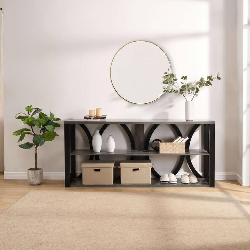 3-Tier Console Table Accent Table Black Gray Simple Entryway Table