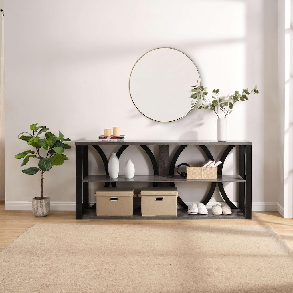 70" 3-Tier Console Table with Round Frame
